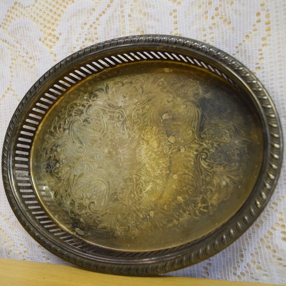 W&S Blackinton Co. 892 Silver Plate Reticulated Slotted Trim Oval Gallery Tray